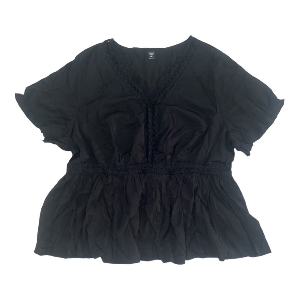 Plus Size T-Shirt for Women Elegant Contrast Lace V Neck Short Sleeves T-Shirt